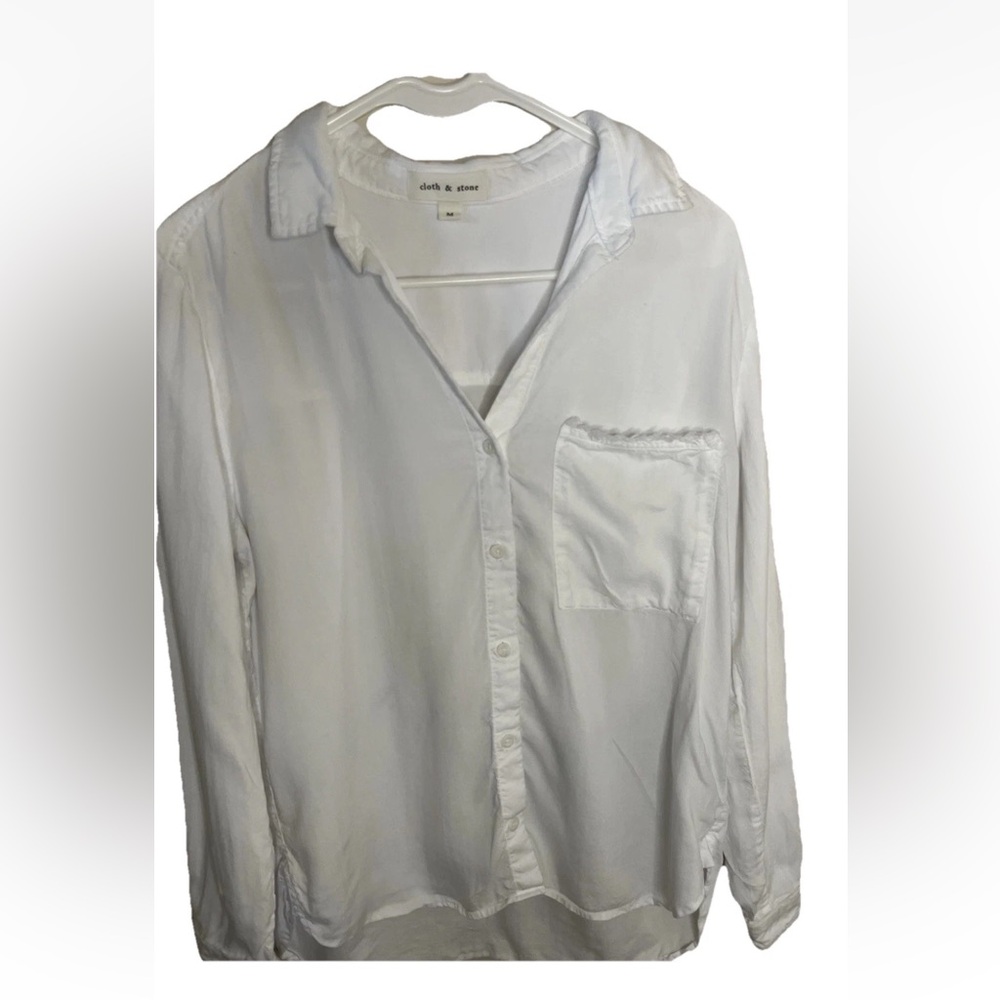 Anthropologie Cloth & Stone Long Sleeve White Button Up High Low Size M EUC Boho - Picture 4 of 8